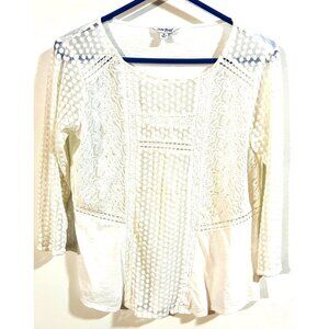Lucky Brand Womens Medium Cream Lace & Popcorn Blouse